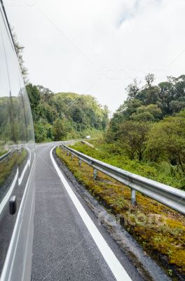 Forest travel by van.