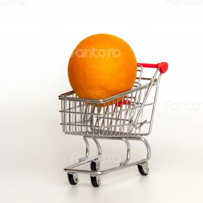 Large bright oranges in the cart for shopping