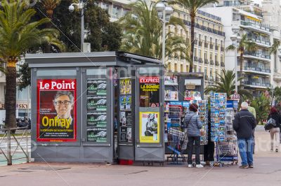 Nice, France. A newsstand on the city street