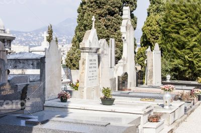 Nice, France. Gravestone monuments on a city cemetery