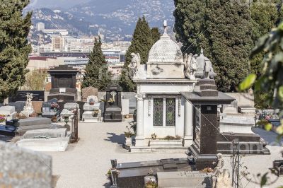 Nice, France. Gravestone monuments on a city cemetery