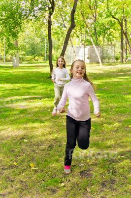 Cute two running girls