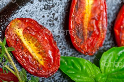 baked cherry tomatoes with basil and thyme