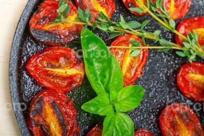 baked cherry tomatoes with basil and thyme