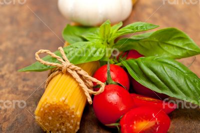 Italian spaghetti pasta tomato and basil