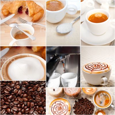 selection of different coffee type on collage composition 