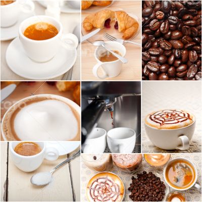 selection of different coffee type on collage composition 