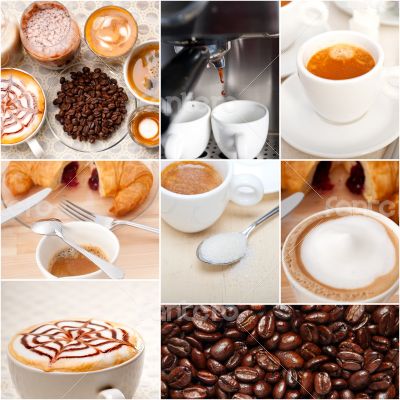 selection of different coffee type on collage composition 