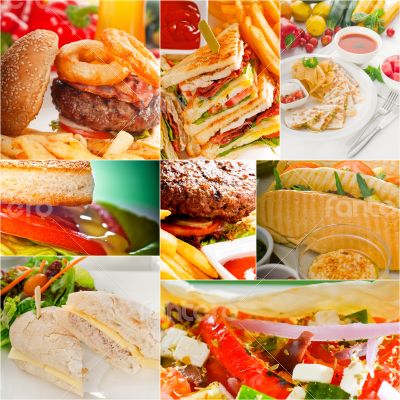 burgers and sandwiches collection on a collage