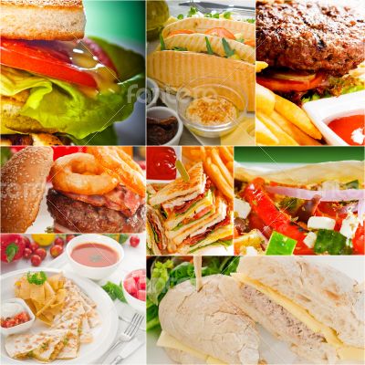 burgers and sandwiches collection on a collage