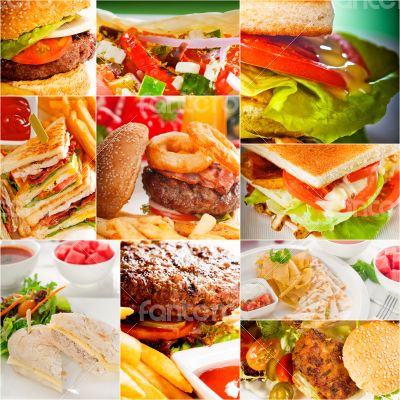 burgers and sandwiches collection on a collage