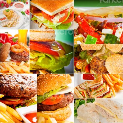 burgers and sandwiches collection on a collage