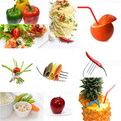 Organic Vegetarian Vegan food collage  bright mood