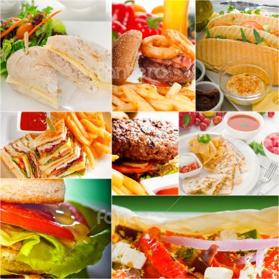 burgers and sandwiches collection on a collage