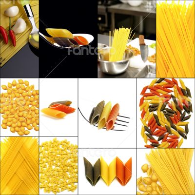 various type of Italian pasta collage