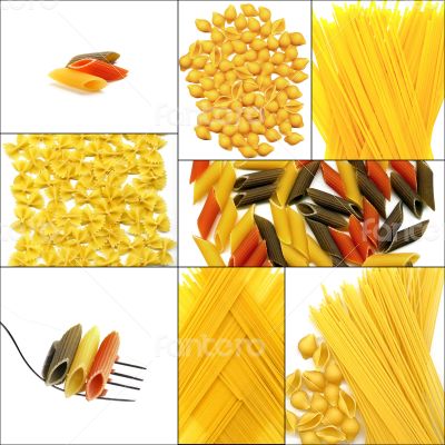 various type of Italian pasta collage