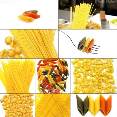 various type of Italian pasta collage