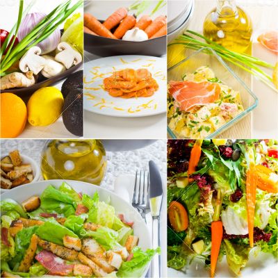 salad collage composition nested on frame