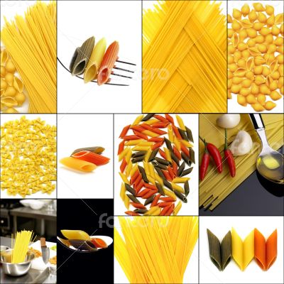 various type of Italian pasta collage