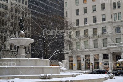 Pulitzer Fountain under the snow