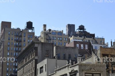 Water towers against the sky