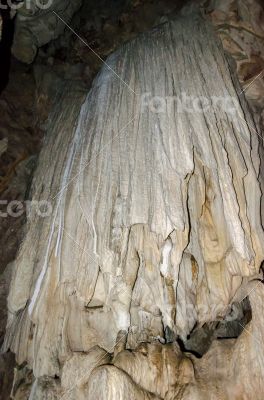 Stalactite and stalagmite in Tham Lod cave