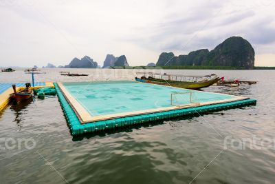 Football field floating on the sea