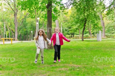 Cute two running girls