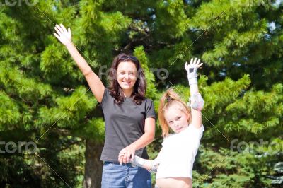 Mother and daughter in summer