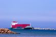 Cargo ship with red containers