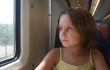 The girl in a train.