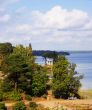 Landscape with a portico on wild island