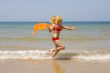 beach, girl, ocean, sea, sand, sun, jump