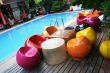 Funky furniture by the poolside