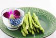 Fresh asparagus shoots on a plate