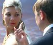 speaking newlyweds couple