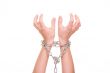 two hands with chain isolated on white