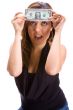 Girl with dollar bill on front