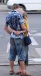 Young pair dating at town street