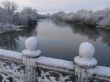 Spring snowy morning riverside