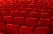 Group of many red seats in public hall