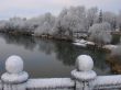 Spring snowy morning riverside
