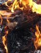 Flame of burning paper sheet stack