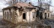 Burned abandoned wintage town building