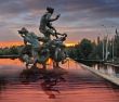 Fountain sculpture in sunrise light