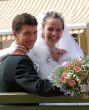 Young happy adult just married newlyweds