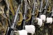 Row of uniformed weaponed soldiers