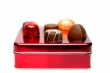 Assorted chocolates on a red box