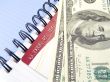 Notebook with dollars and credit card