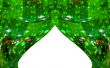 Green abstract curtains at a window